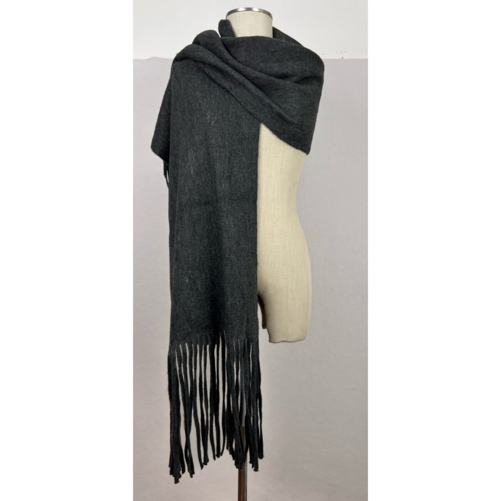 Lucky Brand Womens Oversized Solid Brushed Scarf Charcoal Gray Fringe One Size